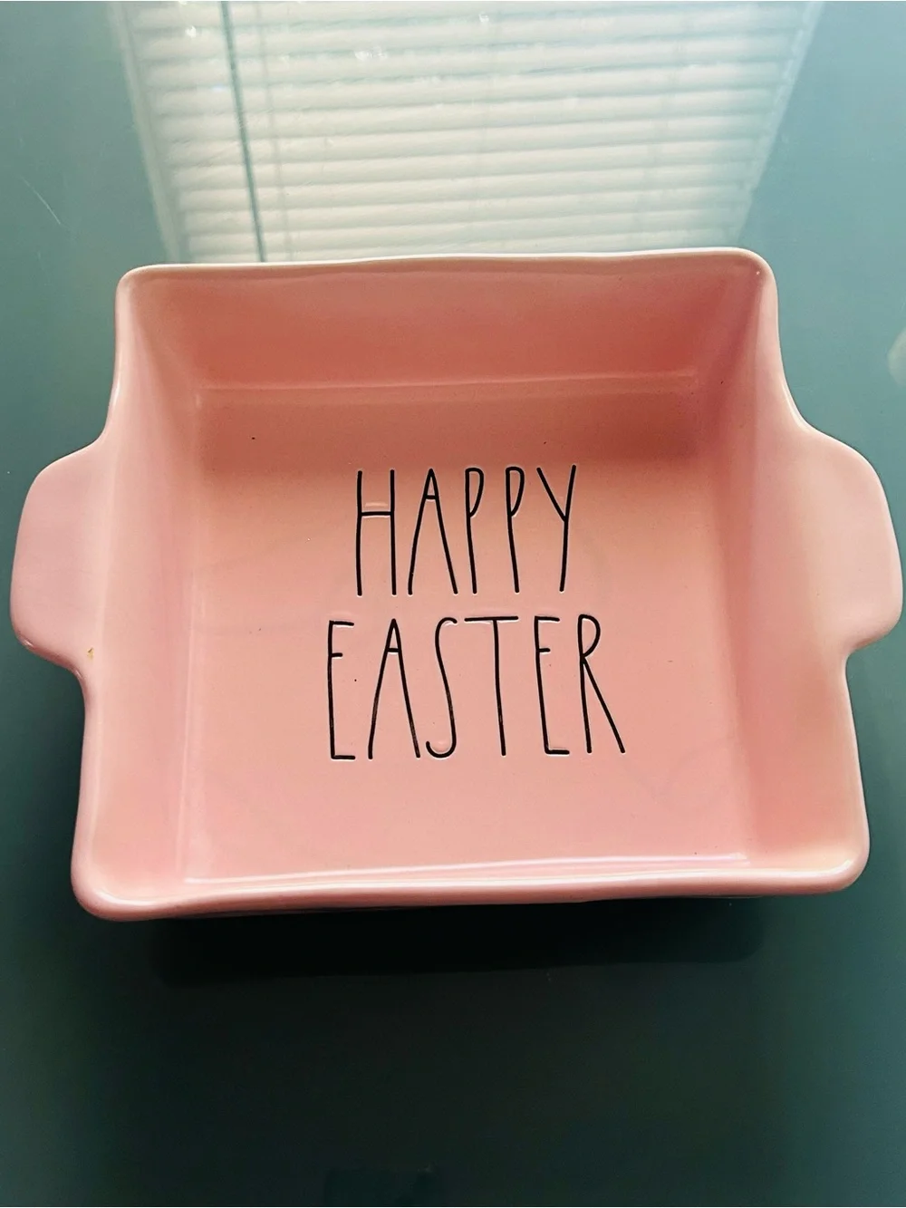 Rae Dunn HAPPY EASTER Pink Ceramic Baking Dish Rare Artisan Collection Magenta